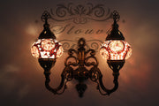 Turkish Mosaic Double Wall Sconce, With Medium Globes, Upward - TurkishLights.NET