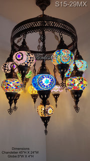 15-BALL TURKISH SULTAN MOSAIC CHANDELIER, MEDİUM GLOBES ID: S15-29MX