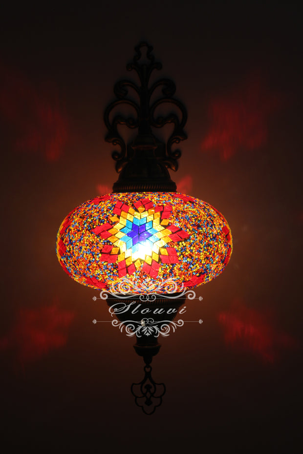 Turkish Mosaic  Wall Sconce, With Extra Large Globes - TurkishLights.NET