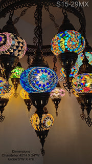 15-BALL TURKISH SULTAN MOSAIC CHANDELIER, MEDİUM GLOBES ID: S15-29MX