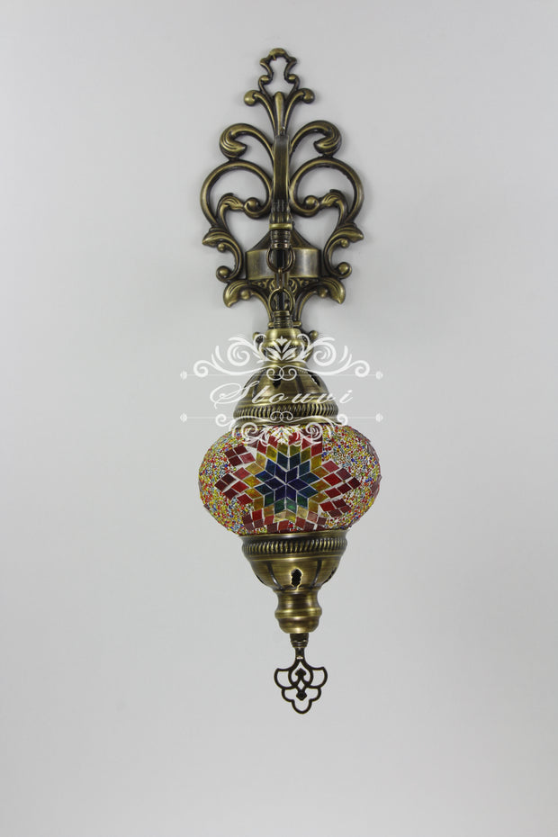 Turkish Mosaic  Wall Sconce, With Medium Globe - TurkishLights.NET