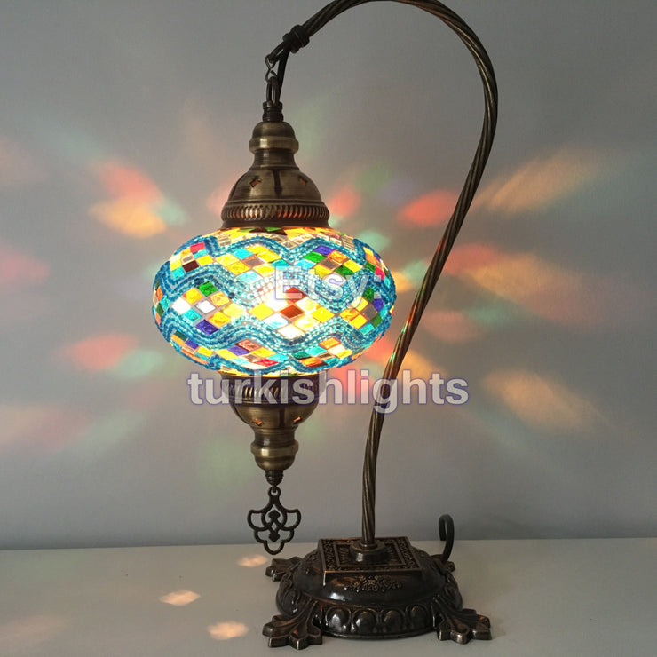 SWAN NECK MOSAIC TABLE LAMP, LARGE GLOBE, SPECIAL EDITION - TurkishLights.NET