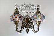 Turkish Mosaic Double Wall Sconce, With Large Globes, Upward - TurkishLights.NET