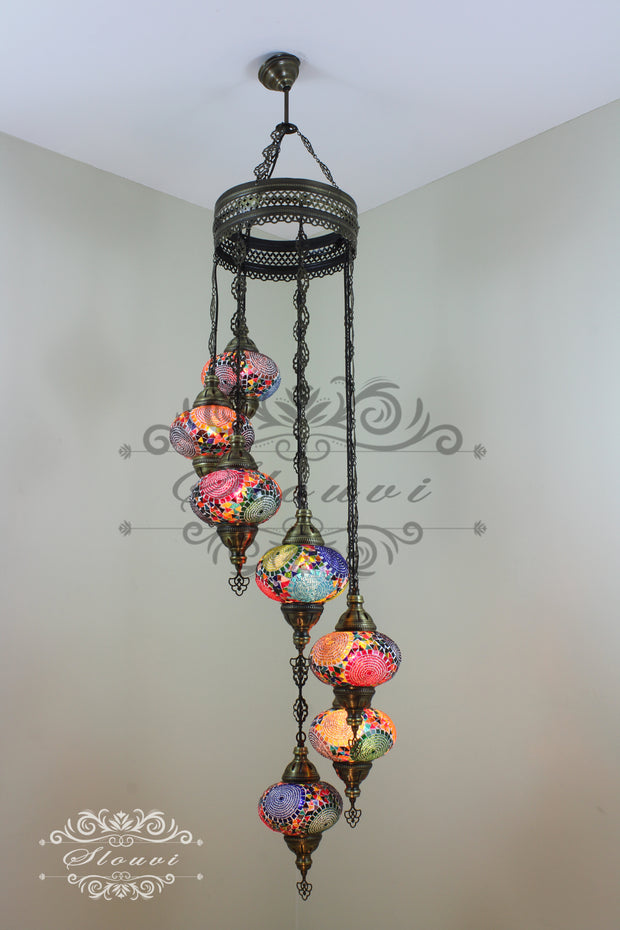 7 - BALL TURKISH MOSAIC CHANDELIER, LARGE GLOBES - TurkishLights.NET