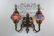 Turkish Mosaic Double Wall Sconce, With Medium Globes, Upward - TurkishLights.NET