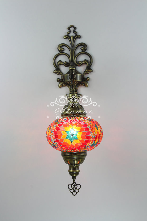 Turkish Mosaic  Wall Sconce, With Large Globe - TurkishLights.NET