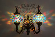 Turkish Mosaic Double Wall Sconce, With Large Globes, Upward - TurkishLights.NET