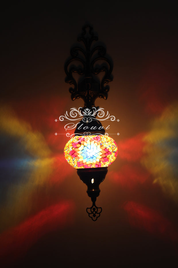 Turkish Mosaic  Wall Sconce, With Medium Globe - TurkishLights.NET