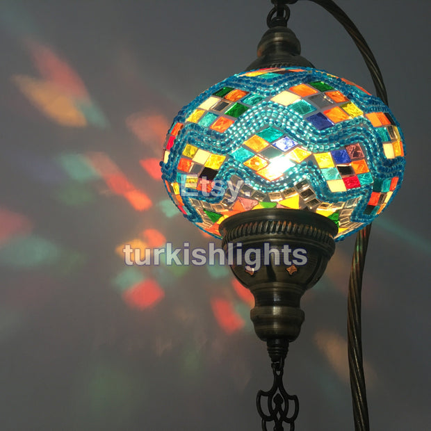 SWAN NECK MOSAIC TABLE LAMP, LARGE GLOBE, SPECIAL EDITION - TurkishLights.NET