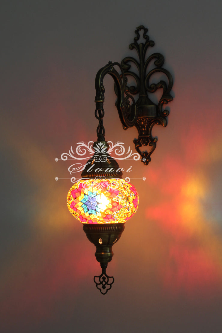 Turkish Mosaic  Wall Sconce, With Medium Globe - TurkishLights.NET