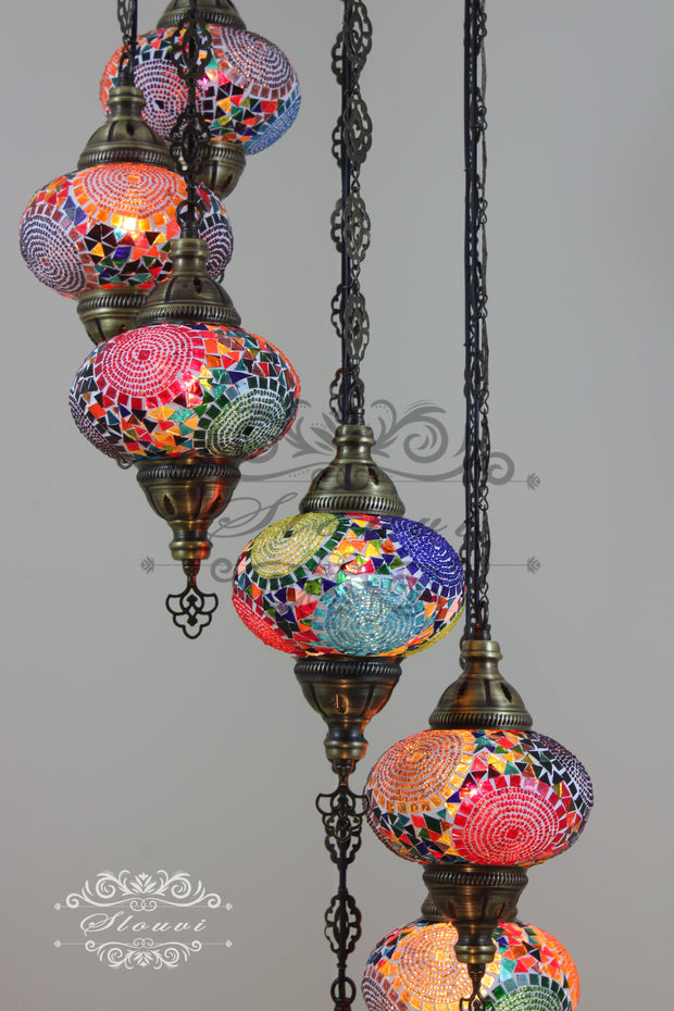 7 - BALL TURKISH MOSAIC CHANDELIER, LARGE GLOBES - TurkishLights.NET