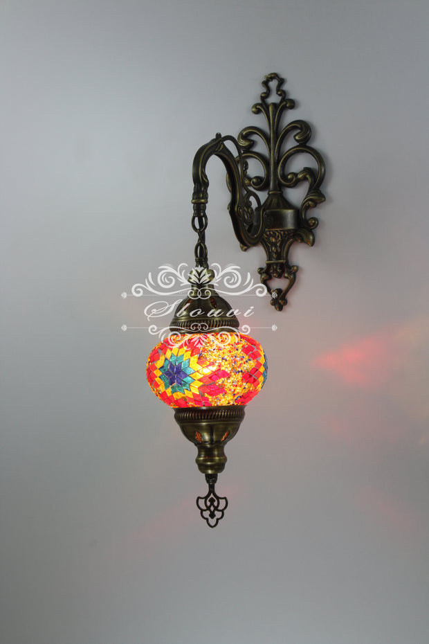 Turkish Mosaic  Wall Sconce, With Medium Globe - TurkishLights.NET