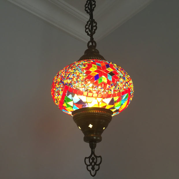 Turkish Handmade Mosaic  Hanging Lamp - Large Globe - TurkishLights.NET