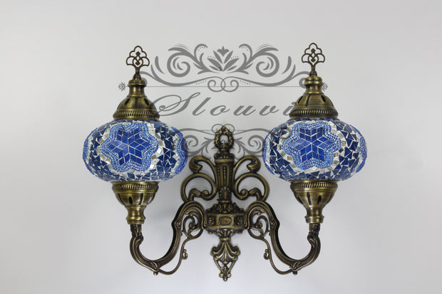 Turkish Mosaic Double Wall Sconce, With Large Globes, Upward - TurkishLights.NET