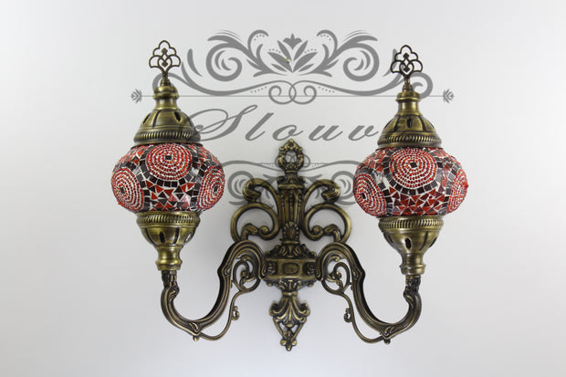 Turkish Mosaic Double Wall Sconce, With Medium Globes, Upward - TurkishLights.NET