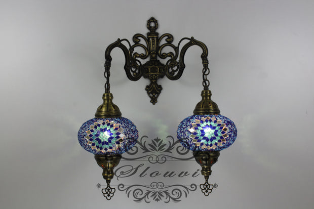 Turkish Mosaic Double Wall Sconce, With Large Globes - TurkishLights.NET