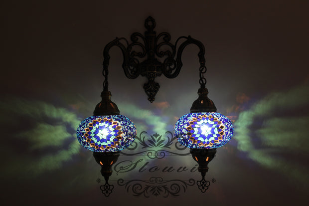 Turkish Mosaic Double Wall Sconce, With Large Globes - TurkishLights.NET