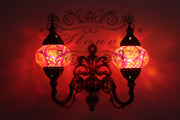 Turkish Mosaic Double Wall Sconce, With Medium Globes, Upward - TurkishLights.NET