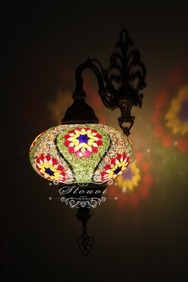 Turkish Mosaic Wall Sconce, With Extra Large Globes - TurkishLights.NET