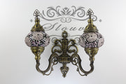 Turkish Mosaic Double Wall Sconce, With Medium Globes, Upward - TurkishLights.NET