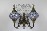 Turkish Mosaic Double Wall Sconce, With Large Globes, Upward - TurkishLights.NET