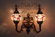 Turkish Mosaic Double Wall Sconce, With Medium Globes, Upward - TurkishLights.NET