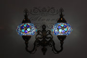 Turkish Mosaic Double Wall Sconce, With Large Globes, Upward - TurkishLights.NET