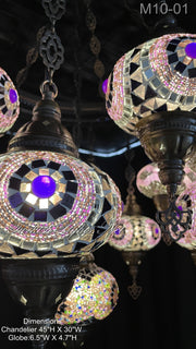 15-BALL TURKISH SULTAN MOSAIC CHANDELIER, LARGE GLOBES PURPLE ID: M10-01