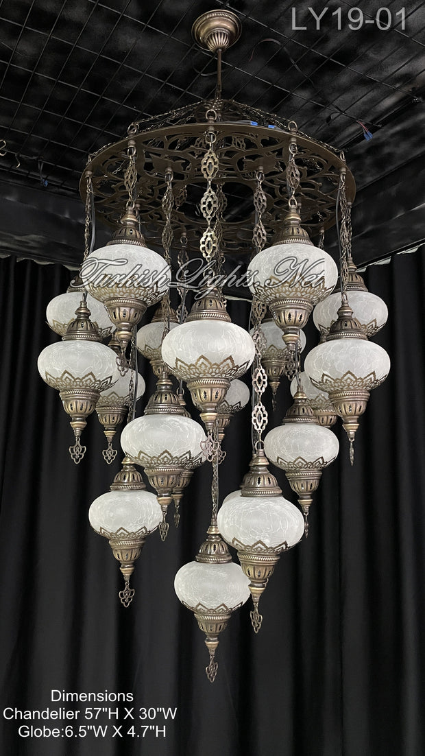 19-BALL TURKISH SULTAN MOSAIC CHANDELIER, LARGE GLOBES 6 TO CHOOSE