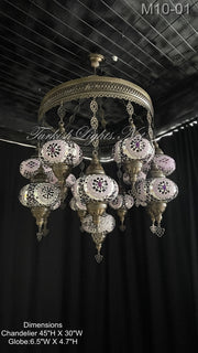 15-BALL TURKISH SULTAN MOSAIC CHANDELIER, LARGE GLOBES PURPLE ID: M10-01