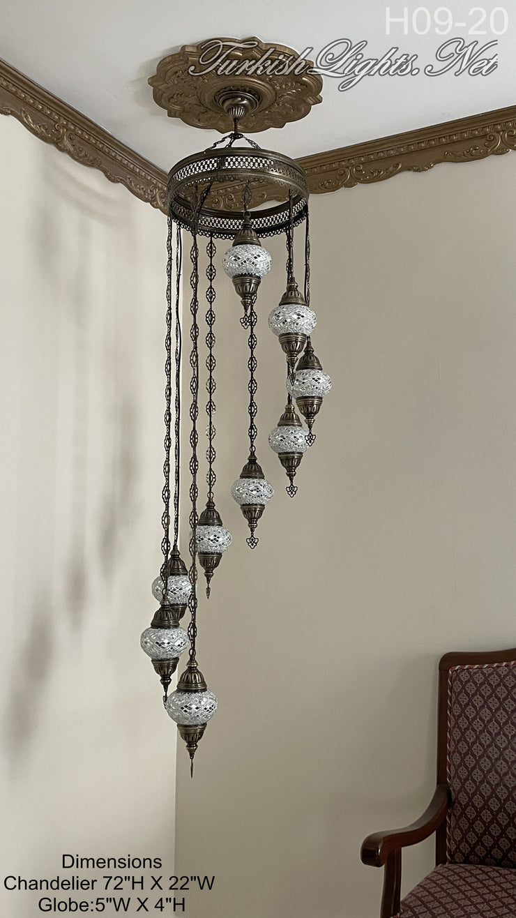 9 (M) BALL TURKISH WATER DROP MOSAIC CHANDELIER WİTH MEDIUM GLOBES H09-20