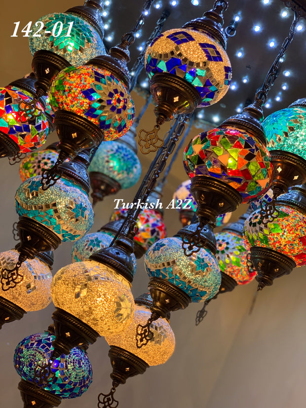 Turkish Mosaic Chandelier With 21 Medium Globes (with remote) ,ID: 142, FREE SHIPPING - TurkishLights.NET