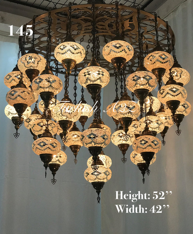Turkish Mosaic Chandelier With 37 Large Globes  ,ID: 145, FREE SHIPPING - TurkishLights.NET