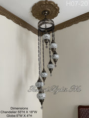 7 (M) BALL TURKISH WATER DROP MOSAIC CHANDELIER WİTH MEDIUM GLOBES H07-20