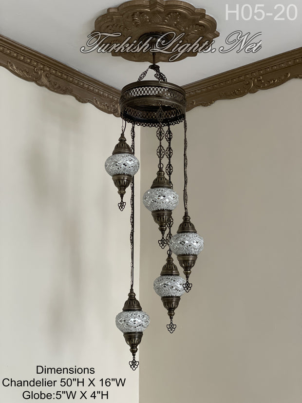 5 (M) BALL TURKISH WATER DROP MOSAIC CHANDELIER WİTH MEDIUM GLOBES H05-20