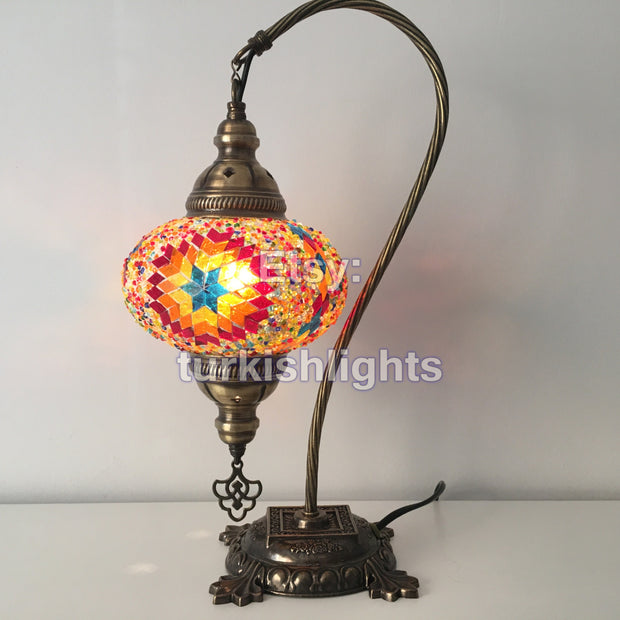 SWAN NECK MOSAIC TABLE LAMP, LARGE GLOBE - TurkishLights.NET