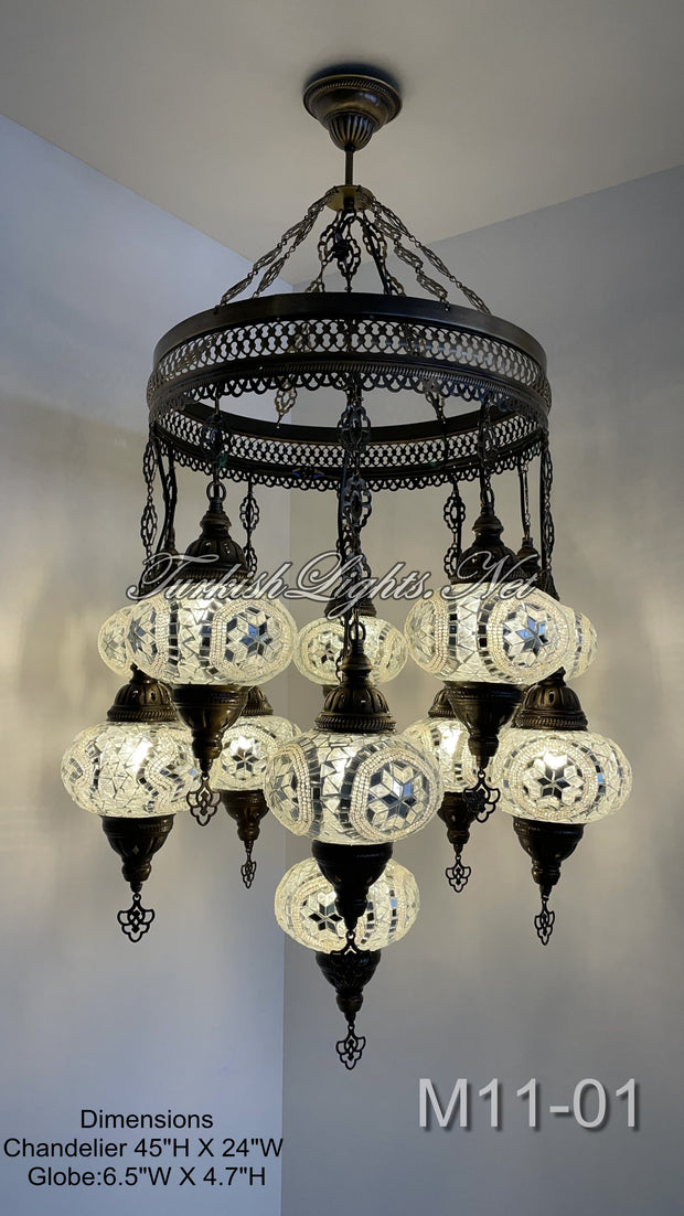 11-BALL TURKISH SULTAN MOSAIC CHANDELIER, LARGE GLOBES ID: M11-01