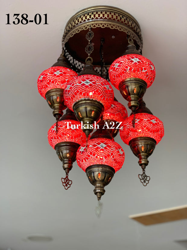 7 - BALL SULTAN  CHANDELIER (Medium globe) , Short Chandelier Flush Against the ceiling - TurkishLights.NET