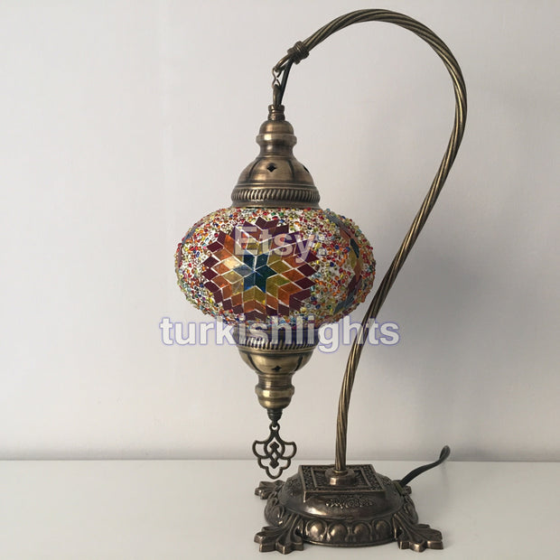 SWAN NECK MOSAIC TABLE LAMP, LARGE GLOBE - TurkishLights.NET