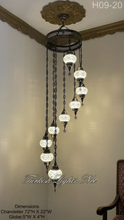 9 (M) BALL TURKISH WATER DROP MOSAIC CHANDELIER WİTH MEDIUM GLOBES H09-20