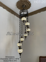 7 (M) BALL TURKISH WATER DROP MOSAIC CHANDELIER WİTH MEDIUM GLOBES H07-20