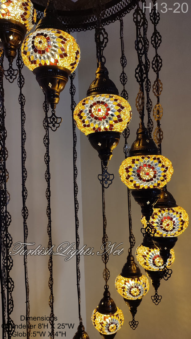 13 (M) BALL TURKISH WATER DROP MOSAIC CHANDELIER WİTH MEDIUM GLOBES H11-20