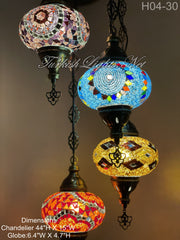 4 (L) BALL TURKISH WATER DROP MOSAIC CHANDELIER WİTH LARGE GLOBES H04-30