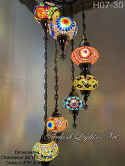 7 (L) BALL TUHRKISH WATER DROP MOSAIC CHANDELIER WİTH LARGE GLOBES H07-30