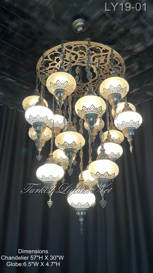 19-BALL TURKISH SULTAN MOSAIC CHANDELIER, LARGE GLOBES ID: LY19-01