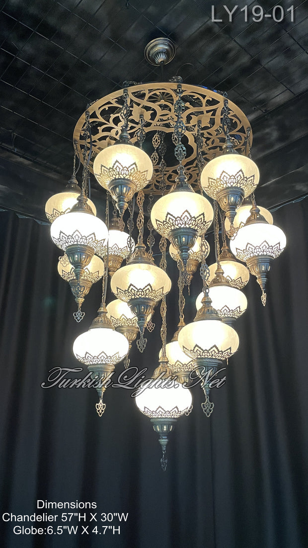 19-BALL TURKISH SULTAN MOSAIC CHANDELIER, LARGE GLOBES 6 TO CHOOSE