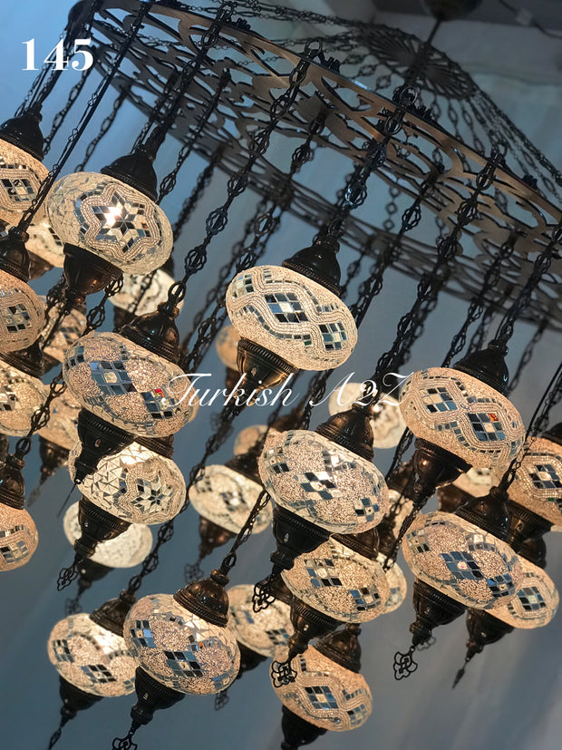 Turkish Mosaic Chandelier With 37 Large Globes  ,ID: 145, FREE SHIPPING - TurkishLights.NET