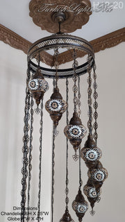 13 (M) BALL TURKISH WATER DROP MOSAIC CHANDELIER WİTH MEDIUM GLOBES H11-20