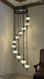 11 (M) BALL TURKISH WATER DROP MOSAIC CHANDELIER WİTH MEDIUM GLOBES 9 TO CHOOSE