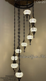 9 (M) BALL TURKISH WATER DROP MOSAIC CHANDELIER WİTH MEDIUM GLOBES H09-20